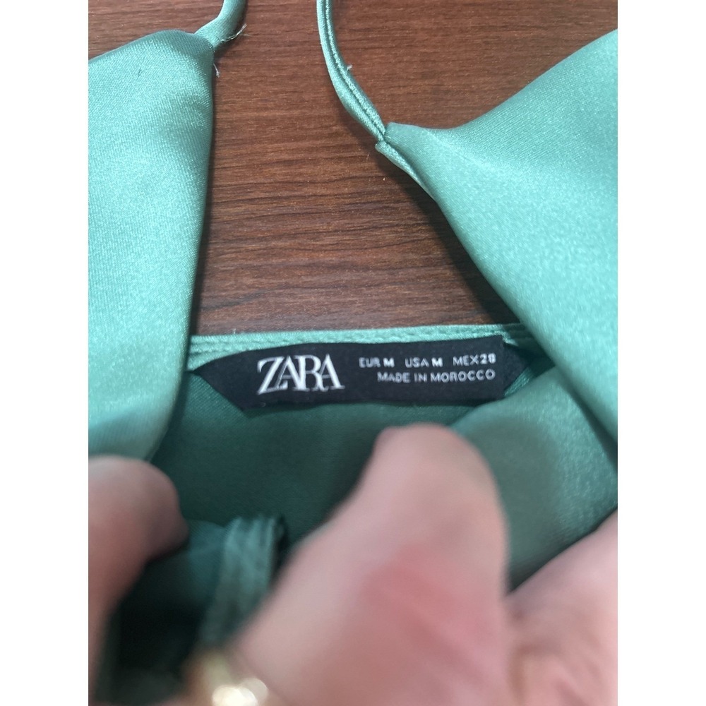 Zara Satin Tie-Front Camisole Top Size M Seafoam Green V-Neck‎ Spaghetti Strap - Picture 3 of 9